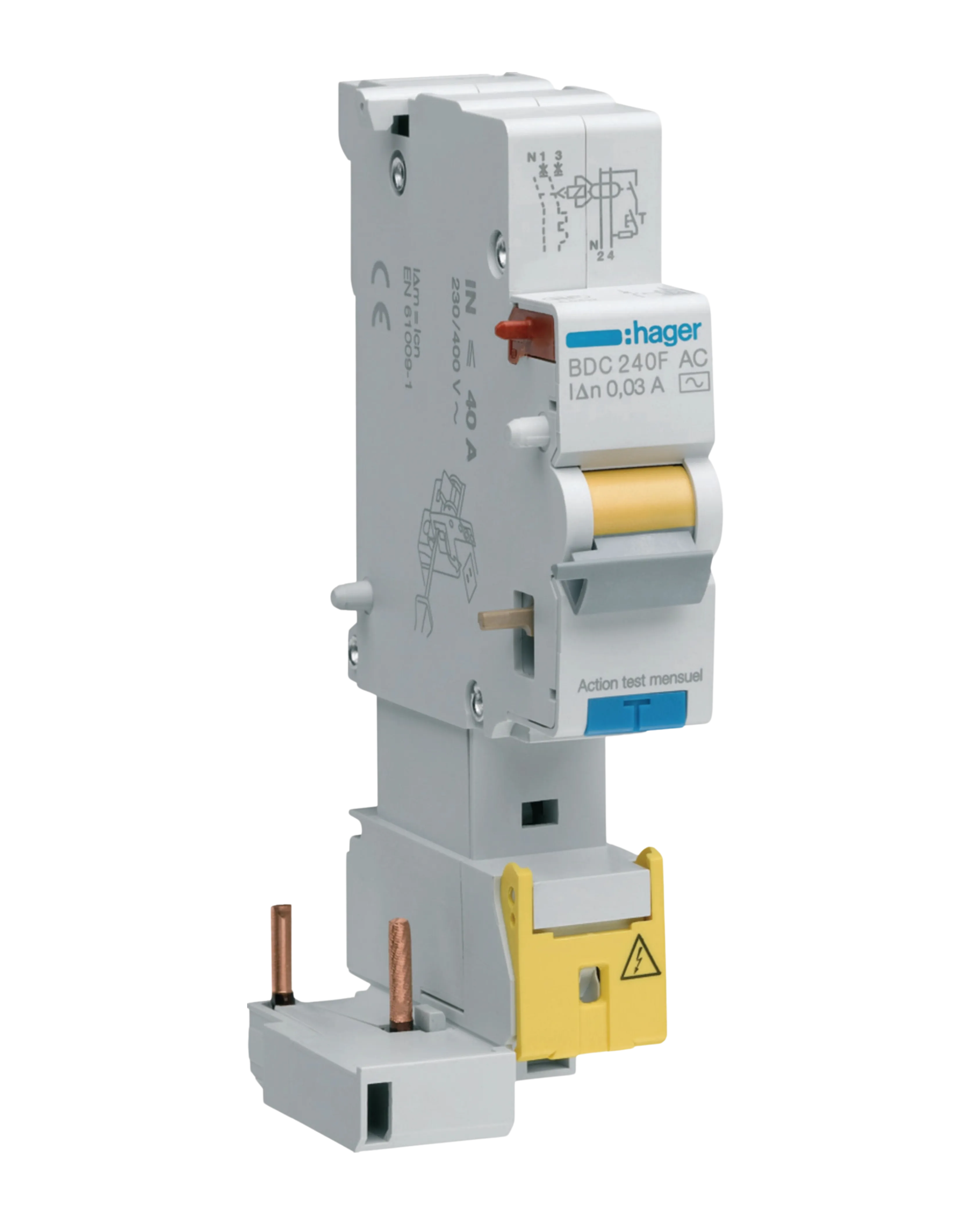 Hager BDC240F RCD Add-On Block, 1P+N 40A 30mA Type AC — Hager Drives – Motors – Circuits Protection